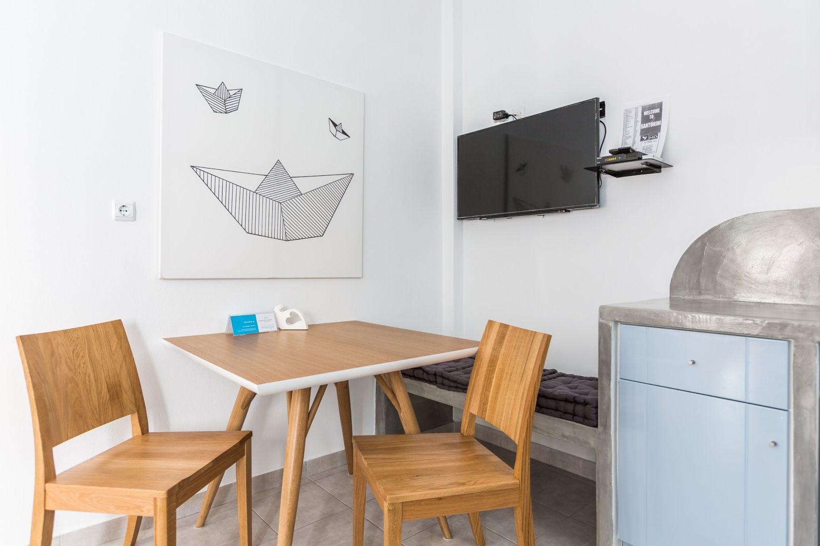 Oak dining table beside the kitchenette
